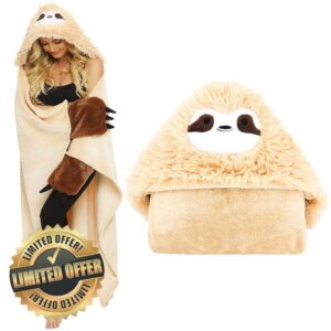 Shoppawhile Sloth Gifts for Women Wearable Hooded Blanket Soft Cute Warm Fluffy Sloth Hooded Blanket 59 * 51 inch