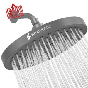 SparkPod Fixed Shower Head - High Pressure Rain - Luxury Modern Look - Easy No-Tool Installation - Perfect Adjustable Replacement for Your Bathroom Shower Heads (20 cm Round