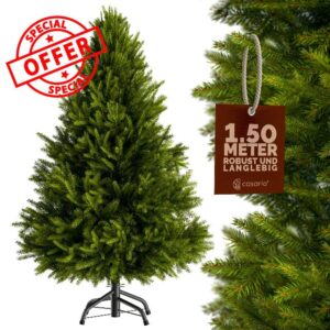CASARIA® Green Artificial Fir Christmas Tree | With Black Metal Base | 5ft Xmas Tree With Stand | Realistic PVC Fire Retardant | Quick & Easy Assembly | 150cm / 5f