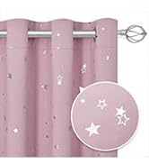 PONY DANCE Pink Curtains for Bedroom - 52 x 54 inch Pink Eyelet Foil Printed Star Blackout Curtai...