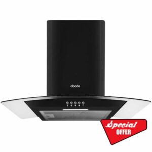 Abode Chimney Cooker Hood 60cm Curved Glass Black Extractor Hood & Recirculation with 2x Carbon Filters