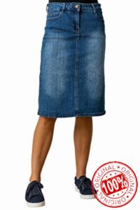 Roman Originals Denim Skirt with Pockets for Women UK - Ladies Jean Skirts Cotton Stretch Mid Wash Fitted A Line Casual Smart Work Office Knee Length Flattering Slimming