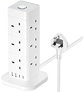Tower Extension Lead with USB Slots, Hotimy 8 Way 4 USB (2 USB-A&2 USB C) Multi Plug Extension To...
