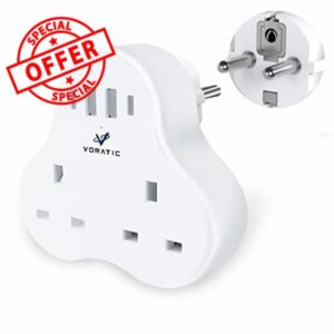 UK to European Plug Adapter with 4 USB Ports(2 USB A+2 Type C)