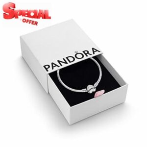 Pandora Moments Women's Sterling Silver Heart Clasp Snake Chain Bracelet for Charms