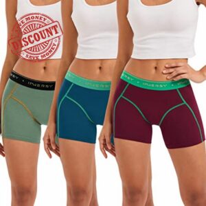 INNERSY Womens Boxers Underwear Cotton Ladies Boxer Shorts Mid Rise Sporty Boyshorts Panties 3 Pack