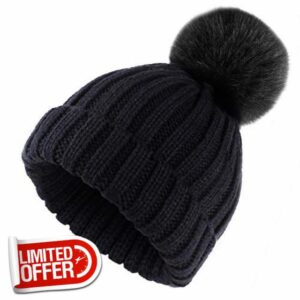 ElifeAcc Beanie Hat with Oversized Faux Fur Pom Pom Cosy Knitted Winter Hat Suit for Men and Women - Ideal for Outdoor Camping & Skiing