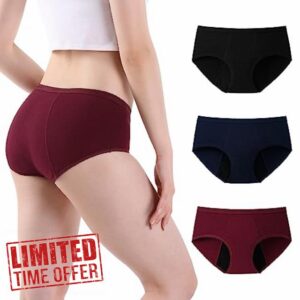INNERSY Womens Menstrual Period Underwear Leakproof Pants Heavy Flow Extra Protection Cotton Knickers Pack of 3
