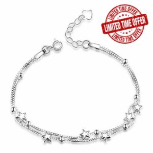 Tusuzik Elegant Mini Stars Beaded Charm Bracelet 925 Sterling Silver Box Chain Layered Bracelet