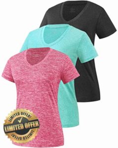 Star Vibe 3 Pack Women's Short Sleeve Dry Fit T-Shirts Moisture Wicking Athletic V-Neck Gym Tee Exercise Yoga Tops