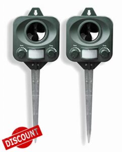 Pestbye® Battery Operated Motion Activated Waterproof Cat Repellent - Quick Fix Ultrasonic Cat Scarer with Ground Stake - Set of 2