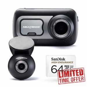 Nextbase 522GW Dash Cam Front and Rear Camera with Class 10 U3 64gb SD Card Recording- 1440/30fps Full HD- Wi-Fi Bluetooth GPS- Alexa & Polarising Filter Built-in