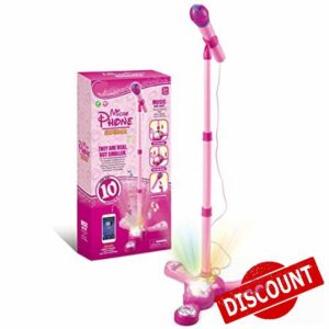 icuanuty Kids Microphone and Stand Childrens Karaoke Machine with Lights for Girls Boys (Pink)