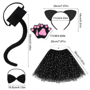 Cute Cat Cosplay Kitten Ears Cat Tail Bow tie Cat Paw Gloves Princess Tutu Skirts Animal Costume Fancy Dress Up for Kids Girls Children Halloween Party Costume