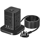 Extension Lead with USB Slots PD 20W, Hotimy 6 AC Outlets Double Side Extension Lead with 2 USB-C...