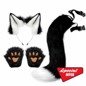 Proumhang 3 pcs Animal Ears Headband Tail Paw Glove Set