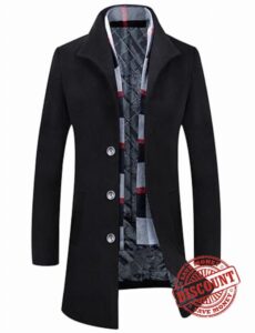 iCKER Men's Wool Woolen Coat Long Trench Coat Winter Casual Jacket Slim Fit Overcoa