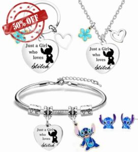 TENVAVA Stitch Earrings Necklaces Bracelet Keychain Jewellery Gifts Set for Daughter Niece Girls BFF Women Friendship