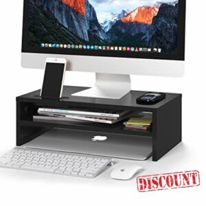 BONTEC Wood Monitor Desk Stand Riser with Smartphone Holder
