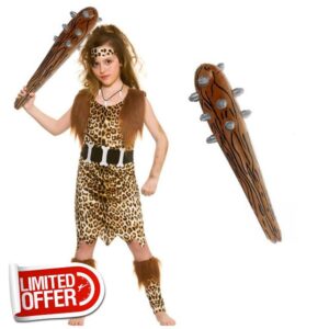 My Illusions Kids Caveboy Costume Cavegirl Fancy Dress Prehistoric World Book Day Halloween Outfi