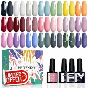 Gel Nail Polish Set - 24pcs 8ml UV Soak-off Gel Polish 21 Colours Gel Nail Varnish Set Base and Top Coat Nail Gift Kit for Women by Phoenixy