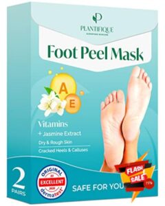 Foot Peel Mask with Vitamins by Plantifique - 2 Pack Foot Mask Dermatologically Tested - Repair Heels & Removes Dry Dead Skin for Soft Baby Feet - Exfoliating Foot Peel Mask for Hard Skin - Peeling