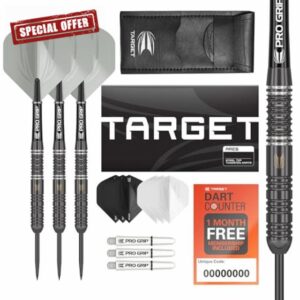 Target Darts Ares 22G/23G/24G Tungsten Steel Tip Darts Set - 6 Pro Grip Shafts - 9 Pro Ultra Flights – Dart Wallet Bundle