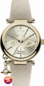 Vivienne Westwood Women's Orb Pop Quartz Analogue Display Watch with Gold Dial and Cream Leather Strap VV006GDCM