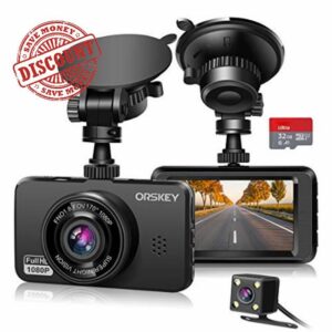 ORSKEY Dash Cam for Cars Front and Rear and SD Card Included 1080P Full HD In Car Camera Dual Lens Dashcam for Cars 170 Wide Angle Sony Sensor with Loop Recording and G-senso