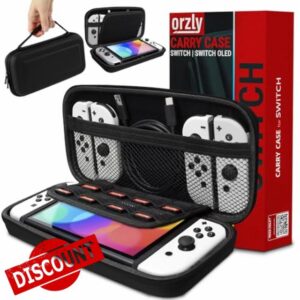 Orzly Carry Case Compatible with Nintendo Switch and New Switch OLED Console - Black Protective Hard Portable Travel Carry Case Shell Pouch with Pockets for Accessories and Games