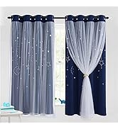 PONY DANCE Girls Blackout Curtains with Net - Kids Blackout Curtain with Mix Match Voile for Larg...