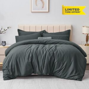 Aisbo Super King Duvet Covers Set Dark Grey - 3Pcs Superking Size Bedding Set Soft Brushed Microfiber Quilt Cover with 2 Pillowcases