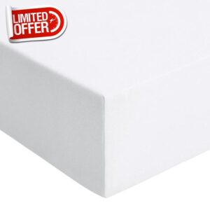 RUIKASI Superking Fitted Sheet Deep - White Bottom Sheet for Super Kingsize Bed with 40cm 16 Inches Extra Deep Sided Pocket