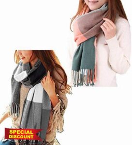 heekpek Winter Long Soft Warm Tartan Check Scarves Wraps for women Wool Spinning Tassel Shawl Long Stole