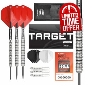 Target Darts Artemis 21G/22G/23G/24G/25G/26G 80% Tungsten Steel Tip Darts Set - 6 Pro Grip Shafts - 9 Pro Ultra Flights – Dart Wallet Bundle