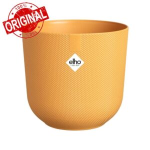 elho Jazz Round 26cm Flower Pot - Large Indoor Plant Pot - 100% Recycled Plastic - Unique Structure - Yellow/Amber Yellow