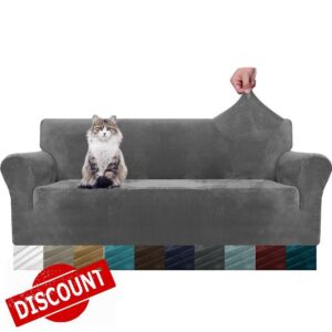 MAXIJIN Thick Velvet Sofa Covers 3 Seater Super Stretch Couch Cover for Dogs Cat Pet Friendly 1-Piece Elastic Furniture Protector Plush Sofa Slipcovers (3 Seater