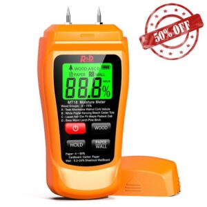 Damp Meter RDINSCOS Wood Moisture Meter for Walls Caravans Logs Firewood with Backlight Carry Case Battry (Pin-Type)
