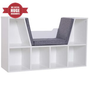 HOMCOM Bookcase Storage Shelf with Cushioned Reading Seat