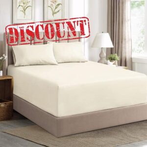 Aisbo Double Fitted Sheet Cream - Extra Deep Pocket Bed Sheet 16 inch 40 cm - Microfiber Bottom Sheet