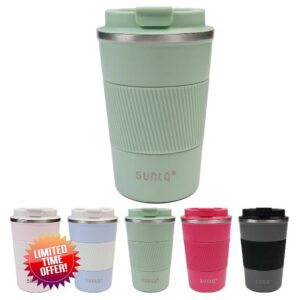 SUNTQ Reusable Coffee Cups Travel - Coffee Travel Mug with Leakproof Lid - Thermal Mug Insulated Cup - Stainless Steel Travel Cup with Rubber Grip - for Hot and Cold Drinks