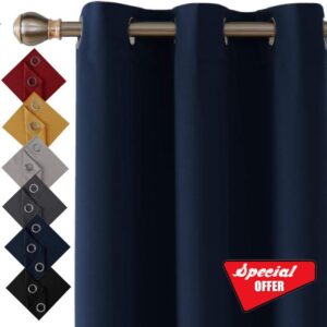 Thermal Insulated Blackout Ring Top Eyelet Curtains for Bedroom Windows 46 x 54 Navy 2 Panels (46”(116cm) wide x 54”(137cm) long