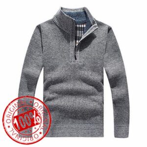 Les umes Men's Half Zip Jumper Plaid Fleece Lined Knit Turtleneck Sweater Warm Long Sleeve Stand Collar Pullove