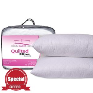 Home Sweet Home UK Luxury Diamond Pattern Quilted Pillows 2 Pack For Comfort Sleep & Support - Hypoallergenic & Machine Washable Quilted Pillows Pack Of 2 – Durable & Stylish