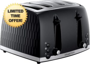 Russell Hobbs 26071 4 Slice Toaster - Contemporary Honeycomb Design with Extra Wide Slots and High Lift Feature