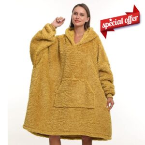Oversized Teddy Fleece Hoodie Blanket for Women Cuddly Sherpa Wearable Blanket Hoody for Adults Kids Men Teenager Teddy Fleece Snuggle Hoodie