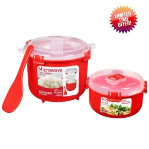 Sistema Microwave Rice Cooker (2.6L) & Round Microwave Food Container (915ml) Set | Food Containers with Steam-Release Vents | BPA-Free | Recyclable with TerraCycle® | 2 Cou