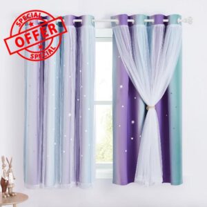 NICETOWN Star Blackout Curtains with Nets - Decorative Cut Our Star Panels with Eyelets for Room Darken Nursery Window Panels for Kids' Room/Bedroom