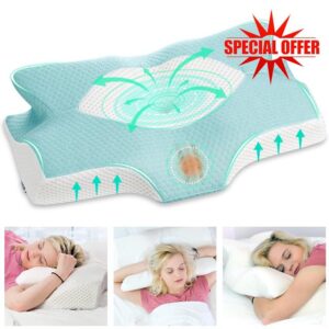 Elviros Cervical Contour Memory Foam Pillow for Neck Pain Orthopedic Neck Pillow for Shoulder Pain Ergonomic Head Neck Support Pillow for Side/Back/Stomach Sleepers with Removable Cove