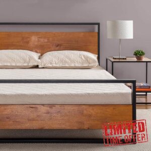 ZINUS Suzanne 18 cm Metal and Wood Platform Bed Frame with Headboard and Footboard | Wood Slat Support | Easy Assembly | Double | Brow